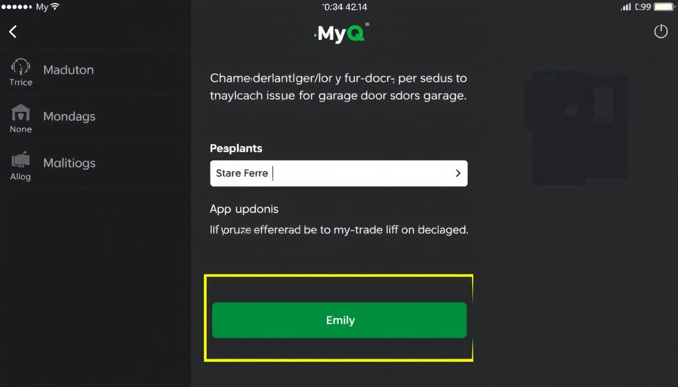MyQ app interface for Chamberlain garage door opener Wi-Fi setup