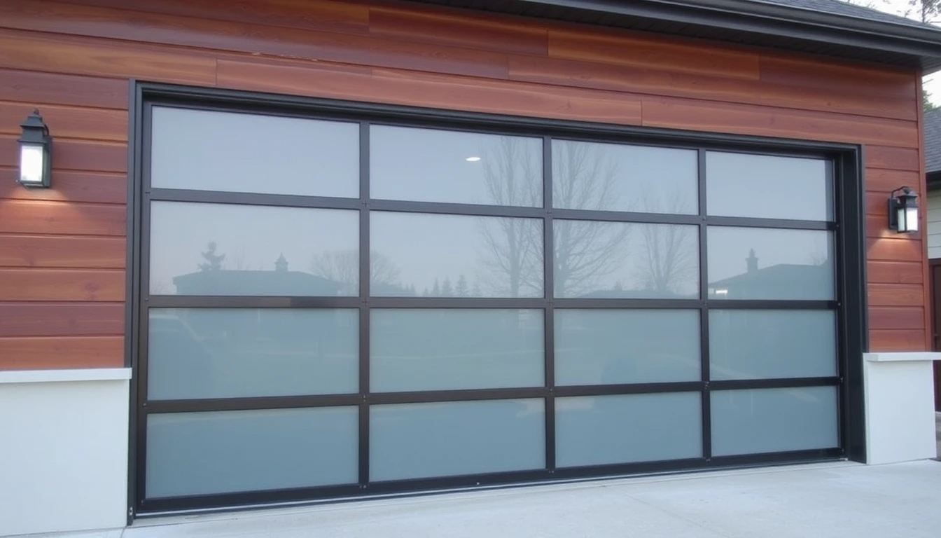 Glass garage door with black aluminum frame