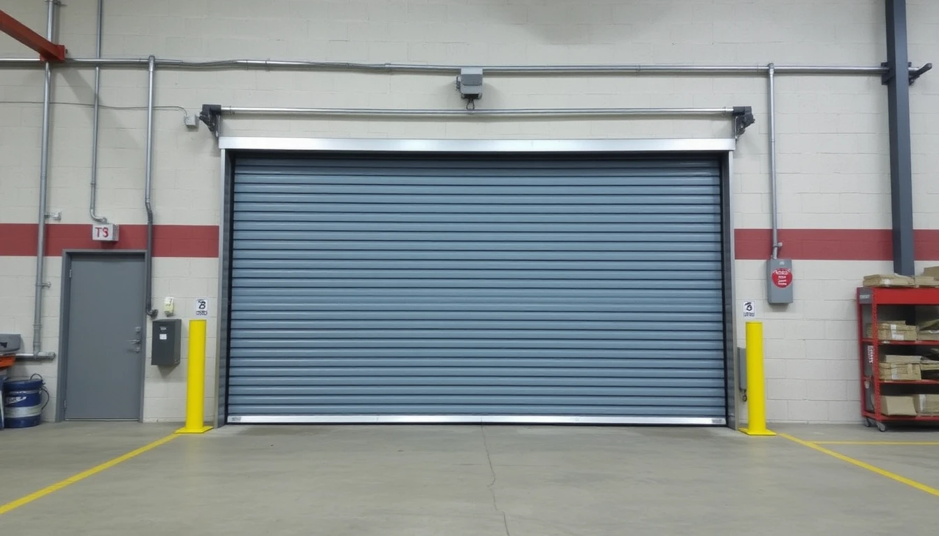 Commercial roll-up garage door in a warehouse